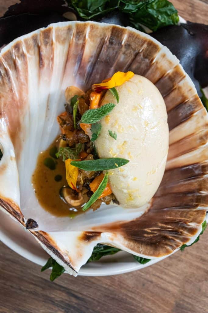 photo culinaire d'un plat avec une coquille saint jacques