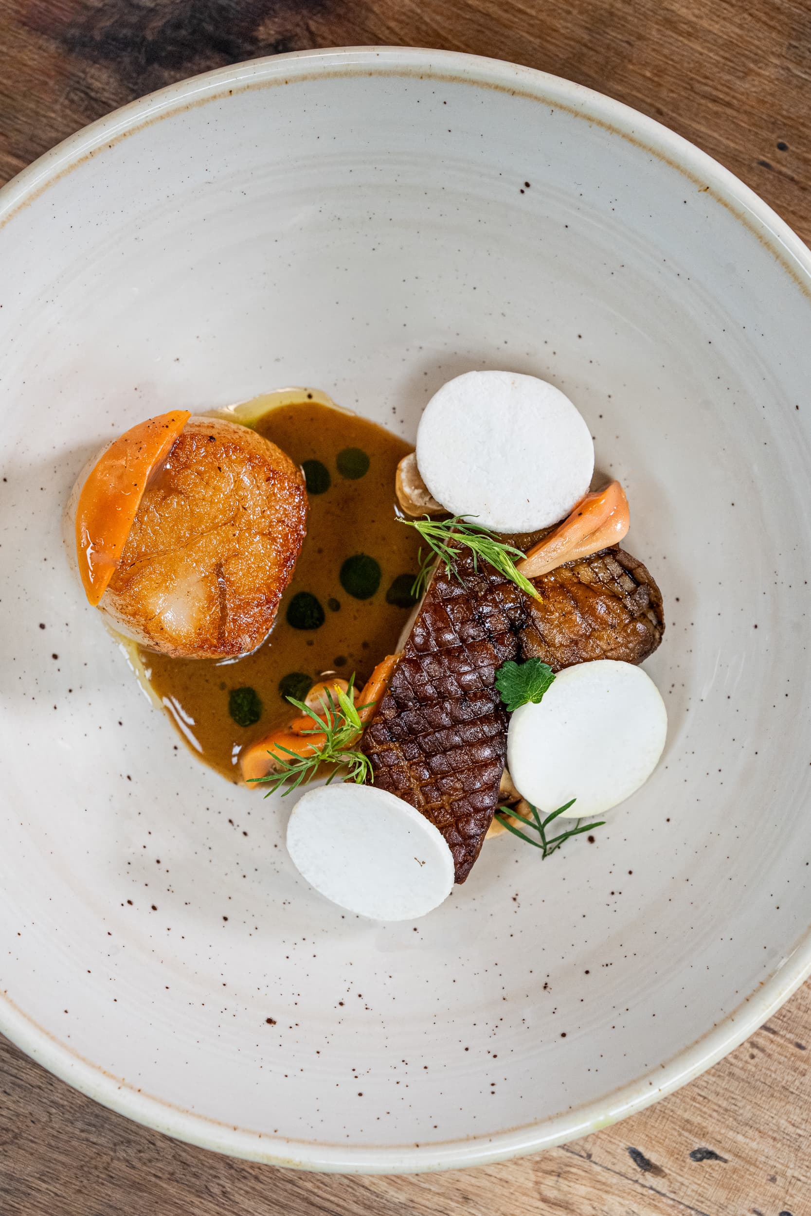 photographie culinaire Quentin Maufrais Paris restaurant plat Qapture magret saint-jacques chef